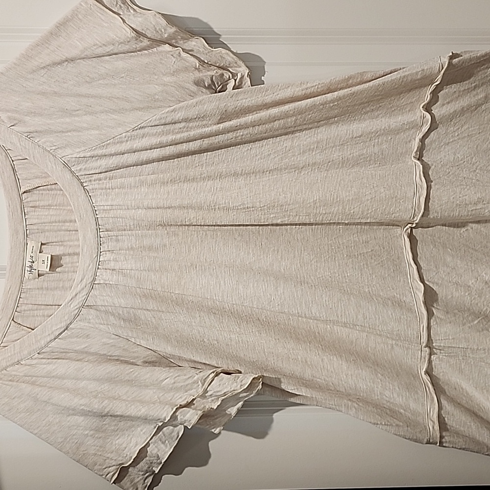 Style & Co Soft Lightweight Cream/tan Scoop Neck Tee With Rolled Edge Hems 1x